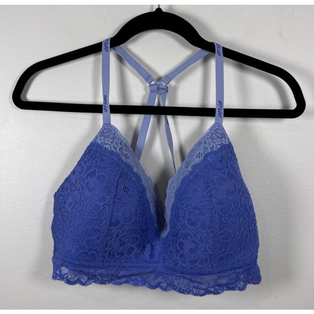 Aerie Real Good Lace Bralette - Longline V-Neck - Blue - 36D